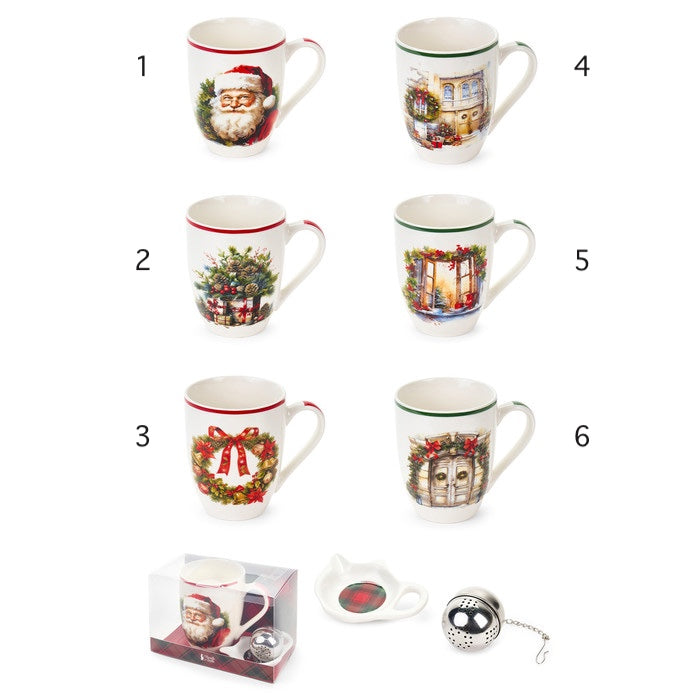 Christmas tea mug with infuser and saucer 350 ml – Nuvole di Stoffa
