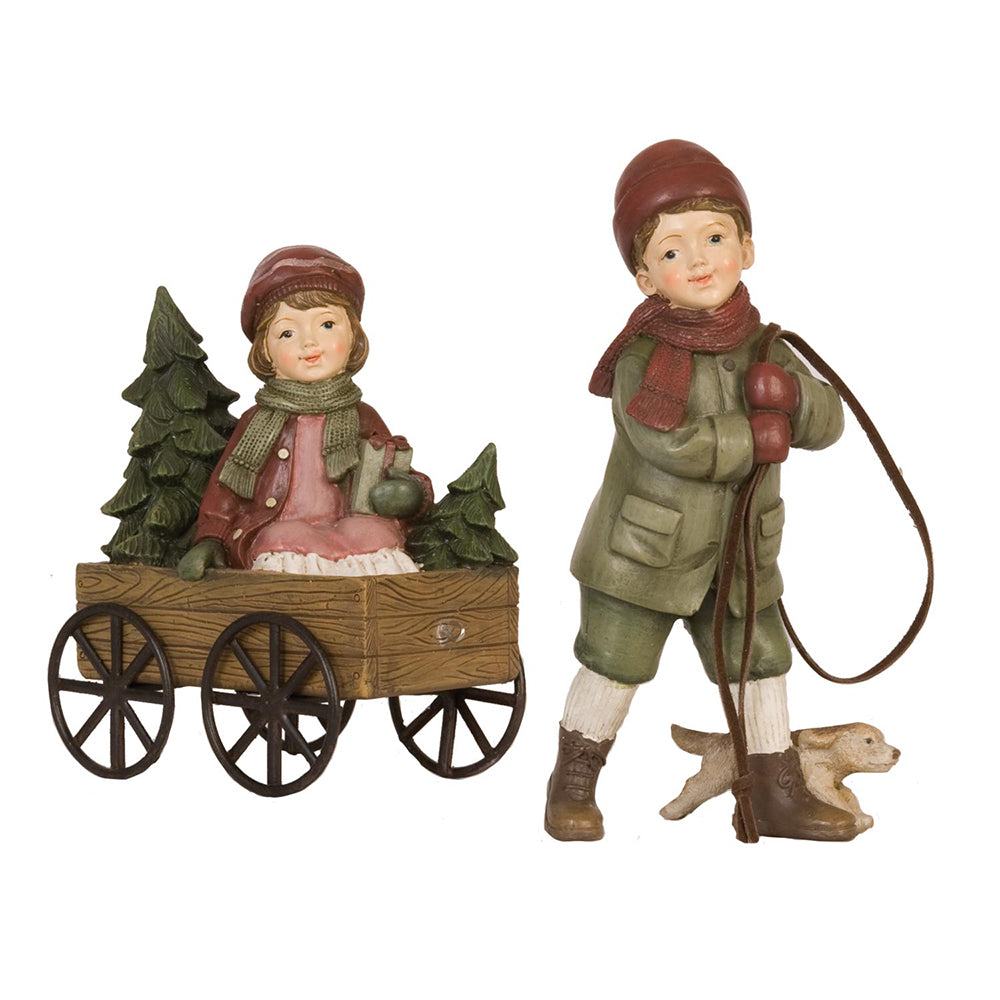 Decorazione natalizia Clayre & Eef con bambini e slitta in stile country