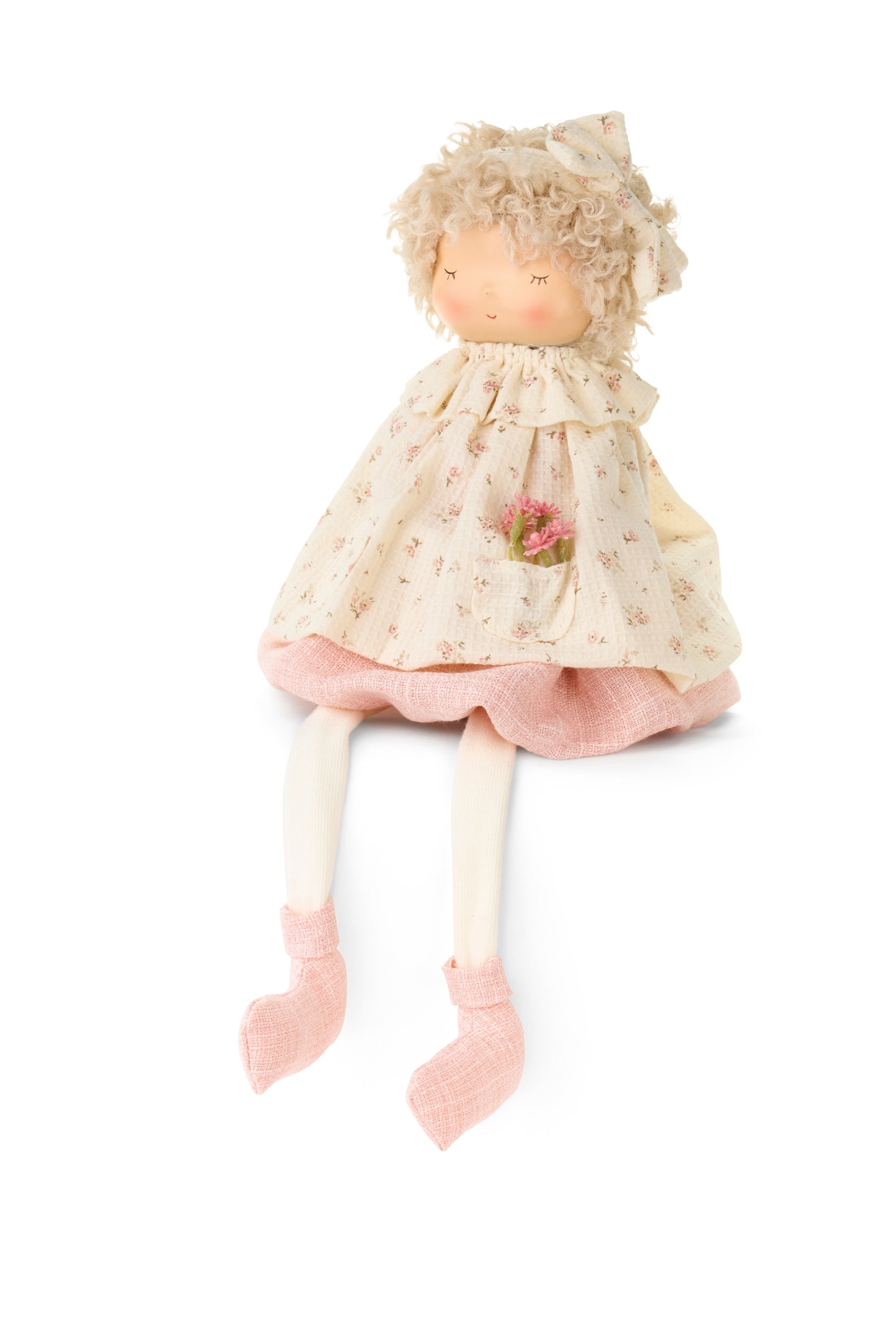 Bambola Decorativa in Tessuto Fiorirà Nuvole di Stoffa - Bianca Seduta