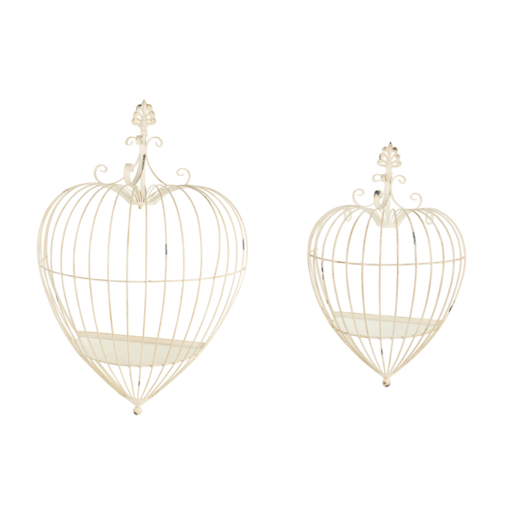 Set 2 Gabbie a Cuore in Metallo Fiorirà Nuvole di Stoffa