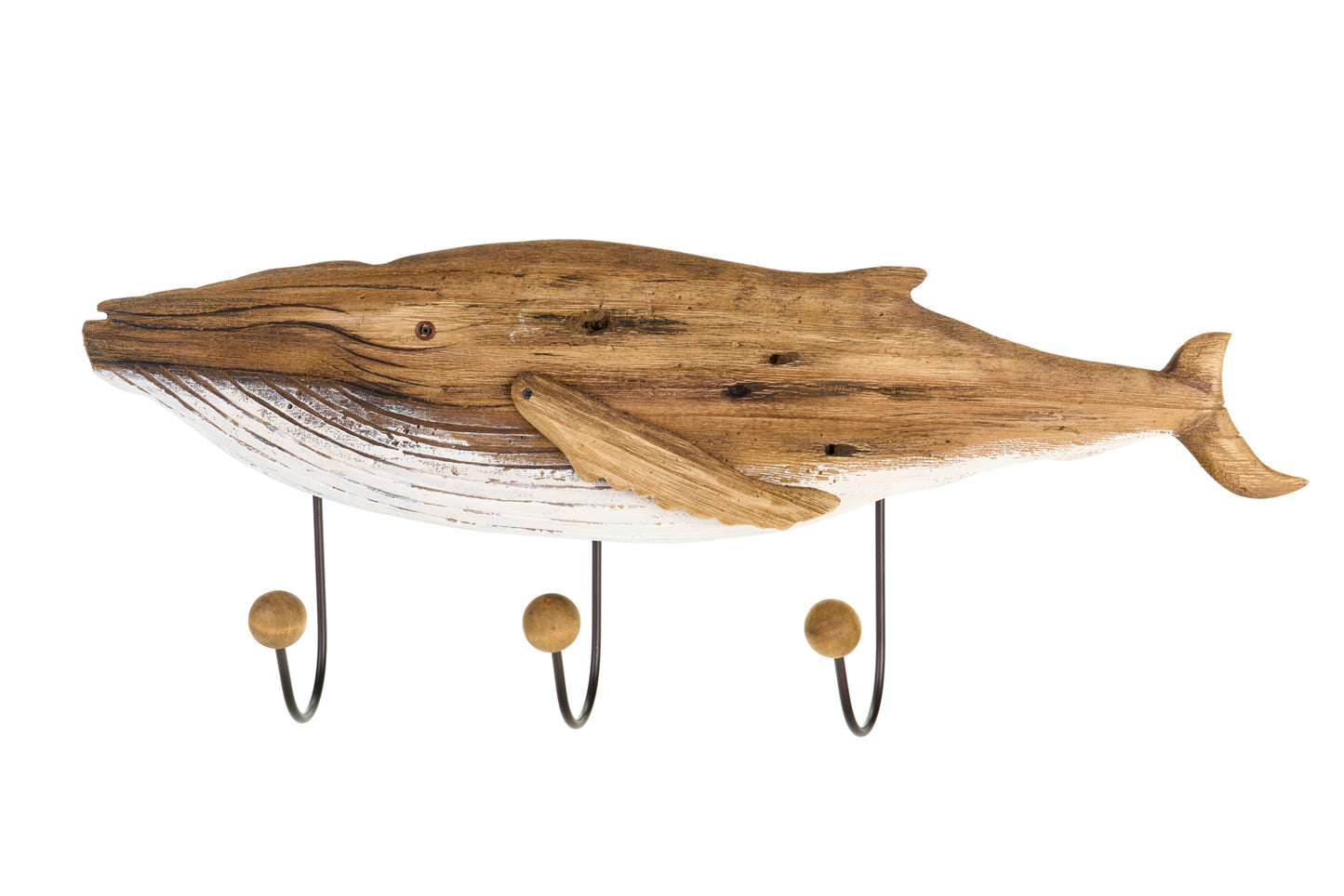 Appendino da Parete a forma di Balena in Legno Riciclato con 3 Ganci