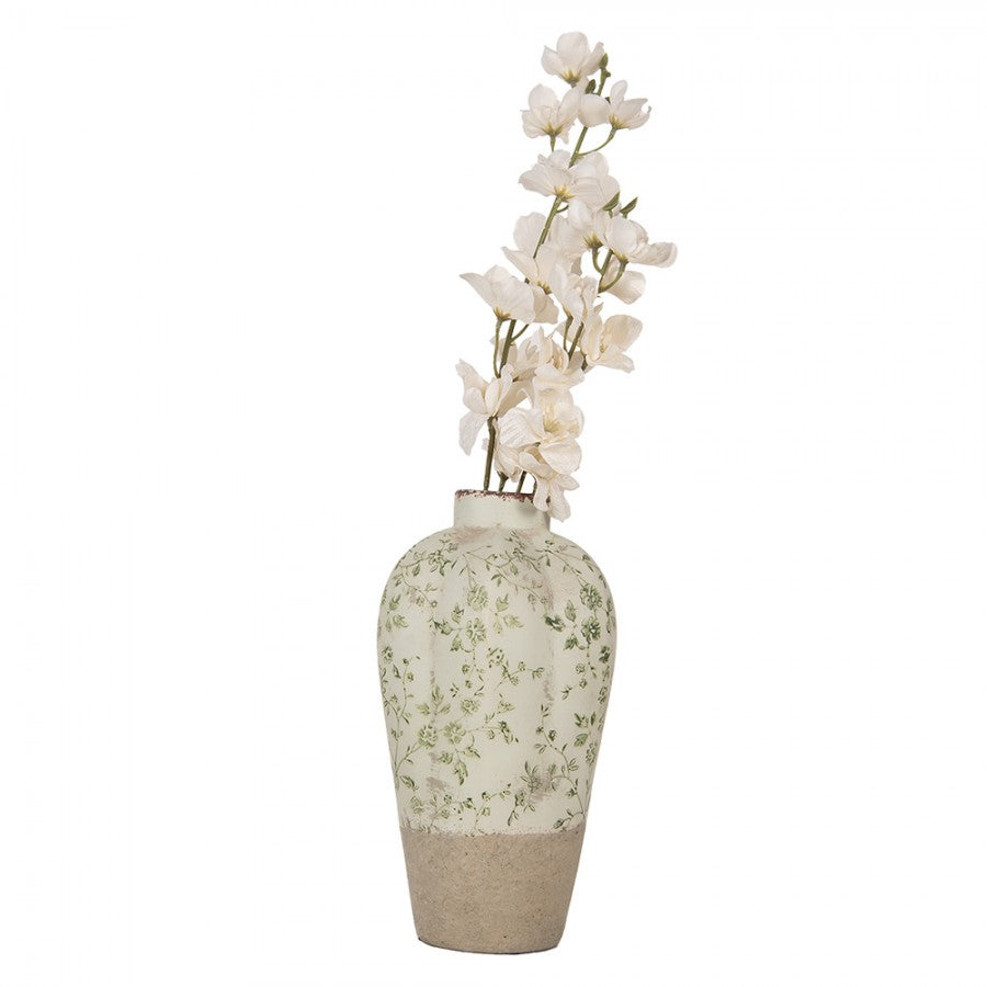 Clayre & Eef Rustic Ceramic Vase – Elegant Floral Design (Ø 17x29 cm)