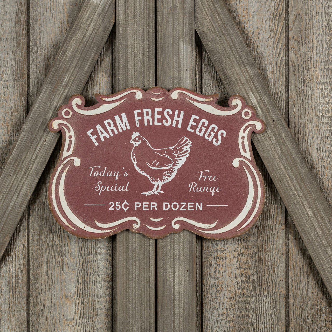 Targa decorativa Farm Fresh Eggs Rossa