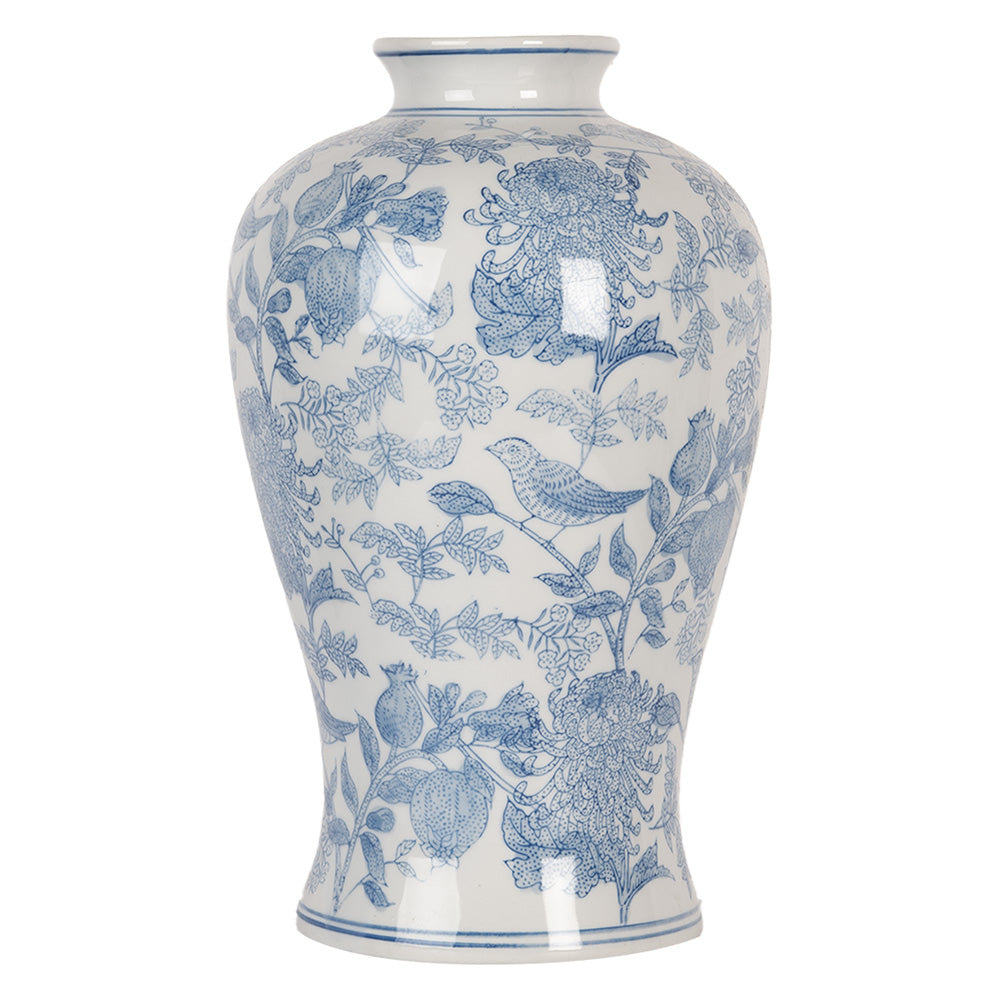 Clayre &amp; Eef Botanical Ceramic Vase – Elegant White &amp; Blue Design (32 cm)