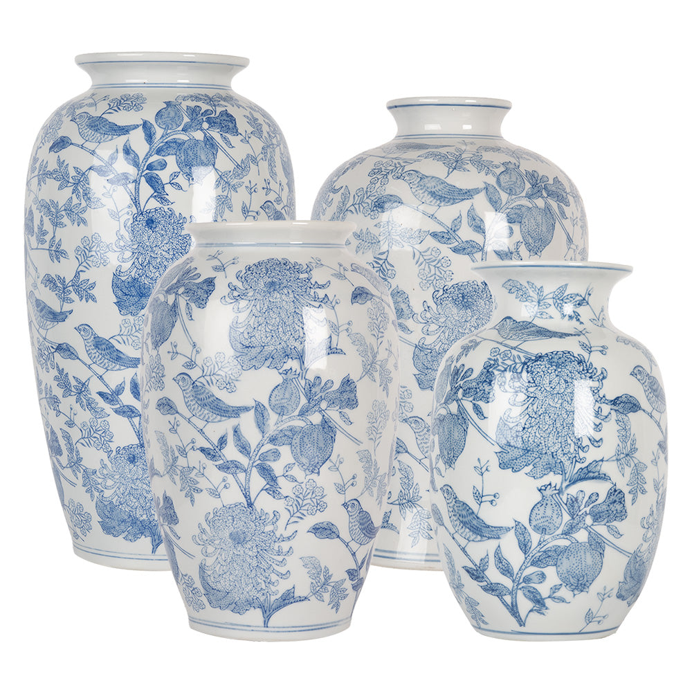 Clayre &amp; Eef Botanical Ceramic Vase – Elegant White &amp; Blue Design (32 cm)