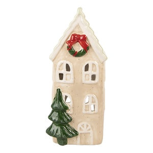 Casetta natalizia decorativa beige con albero