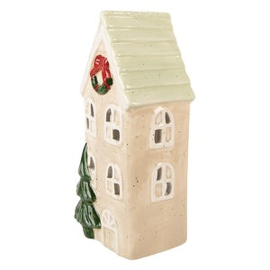 Casetta natalizia decorativa beige con albero