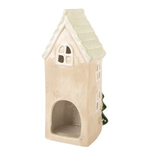 Casetta natalizia decorativa beige con albero
