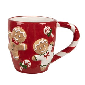 Tazza natalizia omini di pan di zenzero rossa