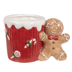 Tazza natalizia manico omino di pan di zenzero rossa