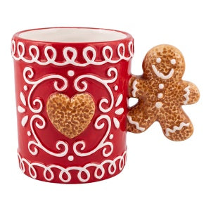 Tazza natalizia omino di pan di zenzero con cuore rossa