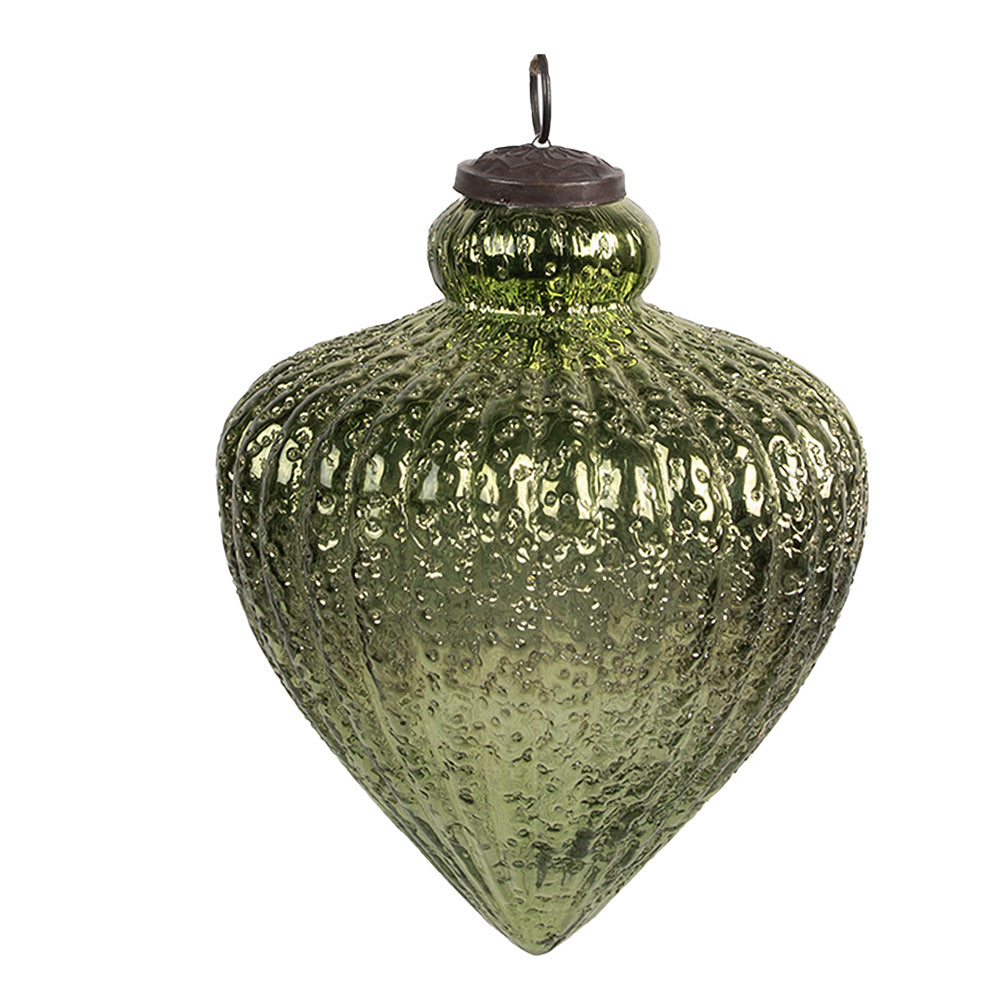 Green Glass Christmas Heart Ornament