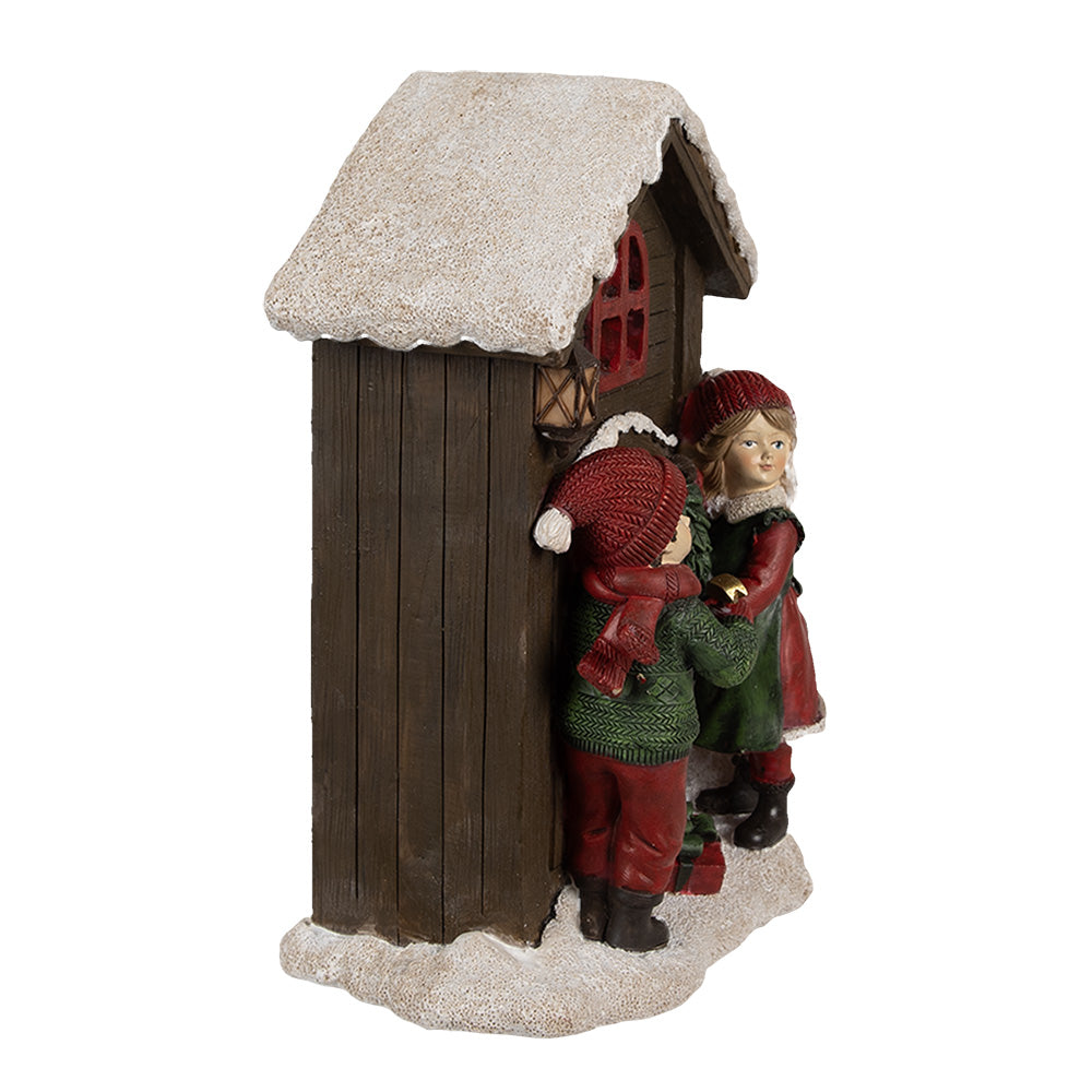 Statua Decorativa Bambini Marrone Rosso LED