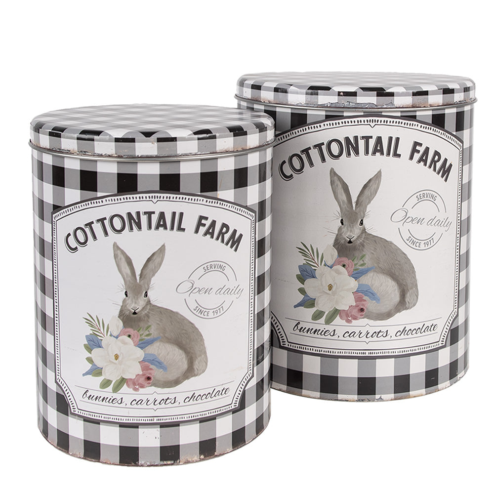 Vintage Checkered Bunny Storage Tins – Set of 2 (Ø 20 cm)