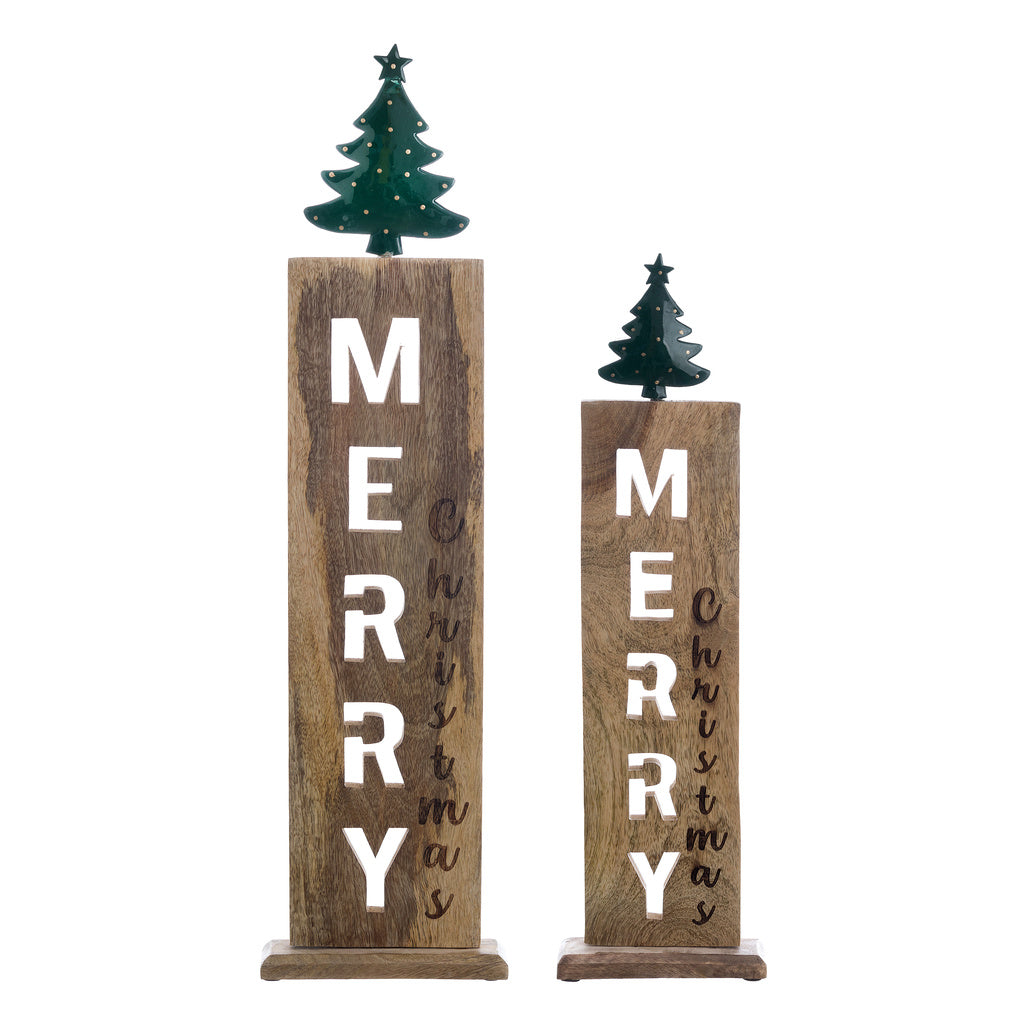 Set 2 decori Merry Christmas con albero