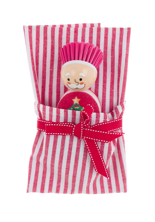 Set regalo Strofinaccio con Spugna e Spazzolino Natalizio  Blanc Mariclò