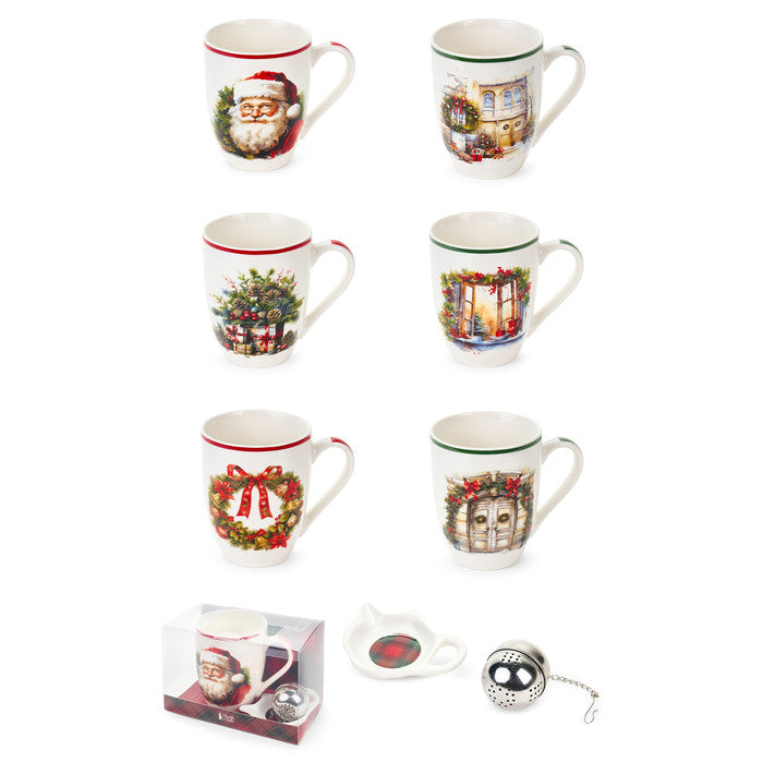 Christmas tea mug with infuser and saucer 350 ml – Nuvole di Stoffa