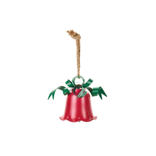 Red metal Christmas bell with green bow – “Storia di Natale” Collection – Nuvole di Stoffa