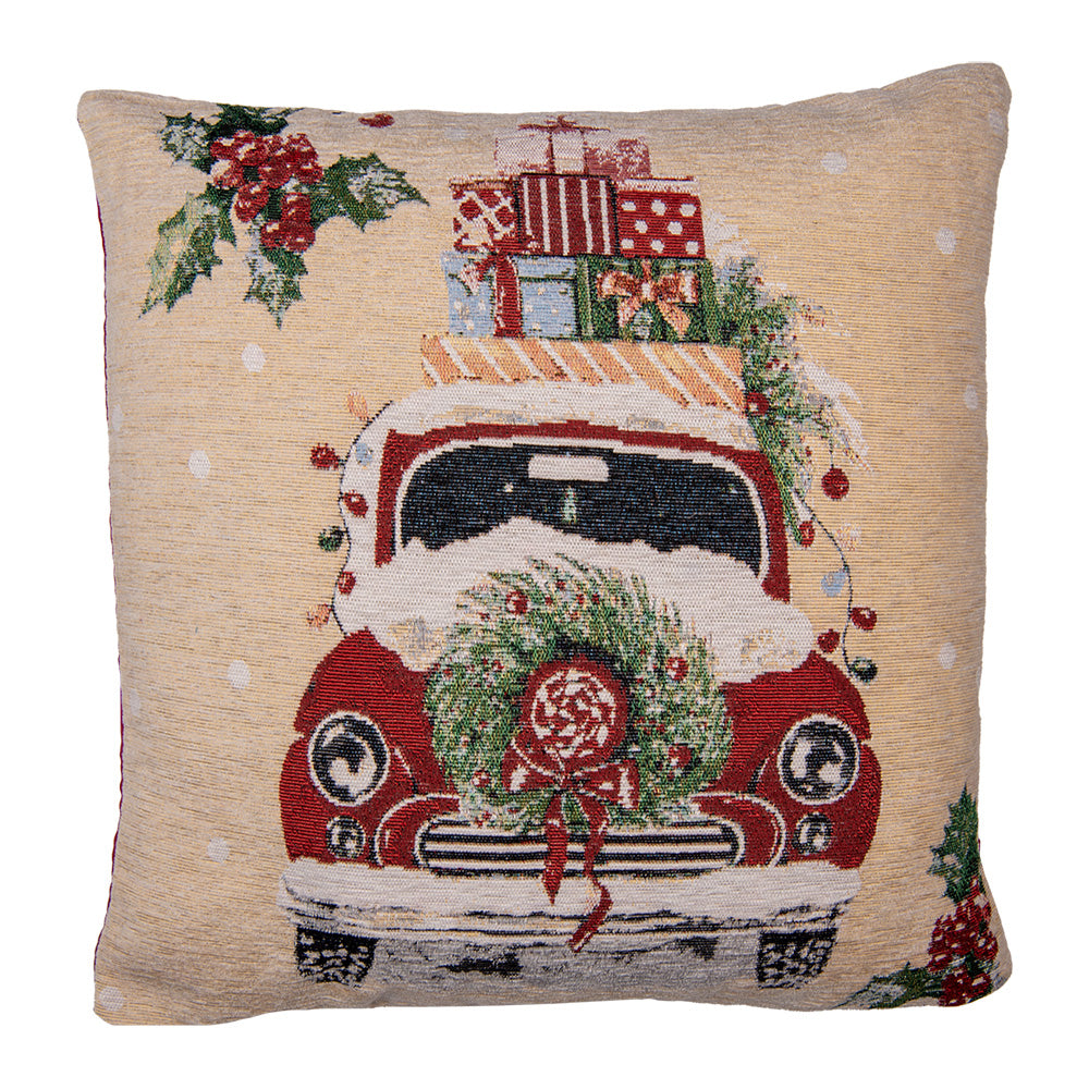 Christmas gobelin cushion cover with car and gifts