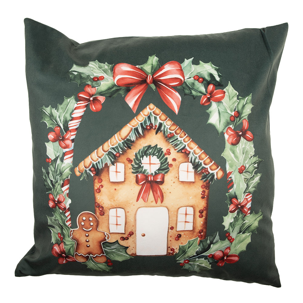Christmas cotton cushion cover with gingerbread house