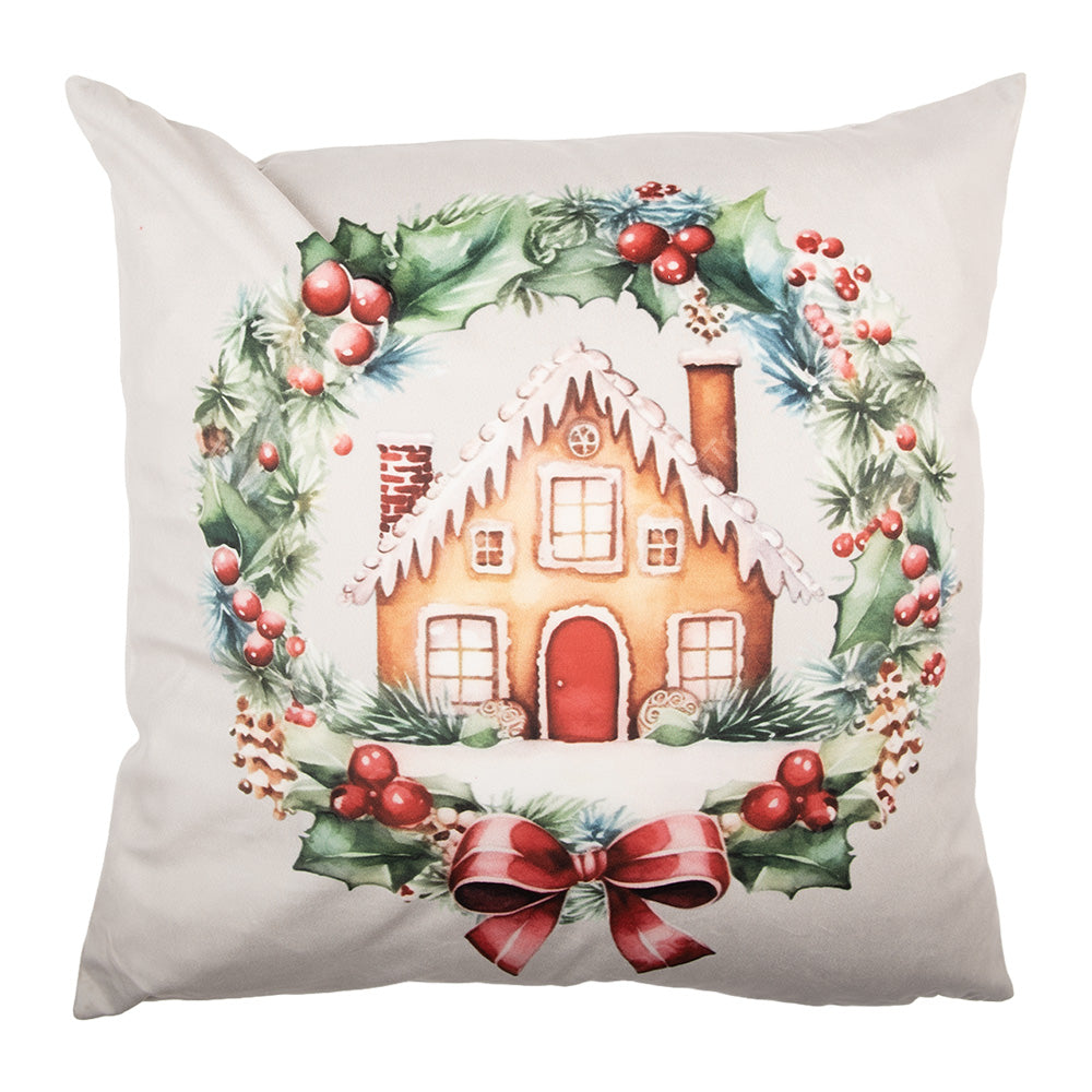 Christmas cotton cushion cover with gingerbread house