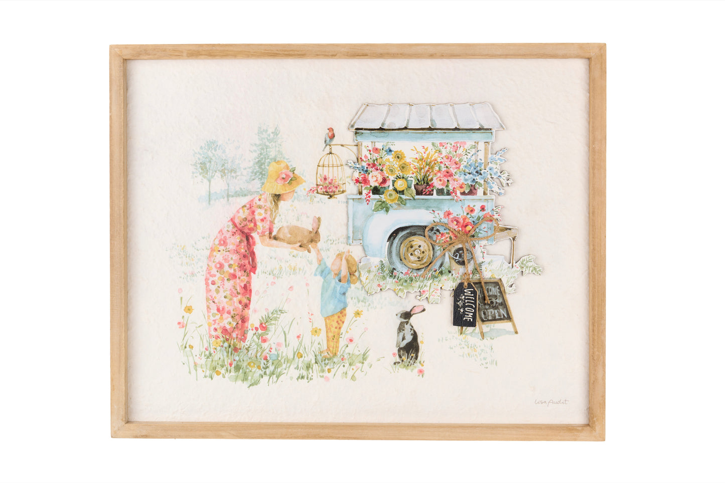 Quadro in Legno Fiorirà Nuvole di Stoffa Primaverile