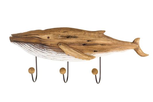 Appendino da Parete a forma di Balena in Legno Riciclato con 3 Ganci