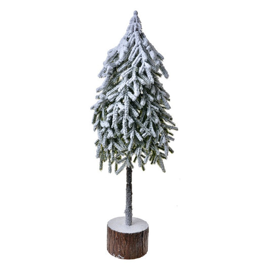 Albero Decorativo Innevato su Base in Legno – Clayre & Eef | Decorazione Natalizia 53 cm