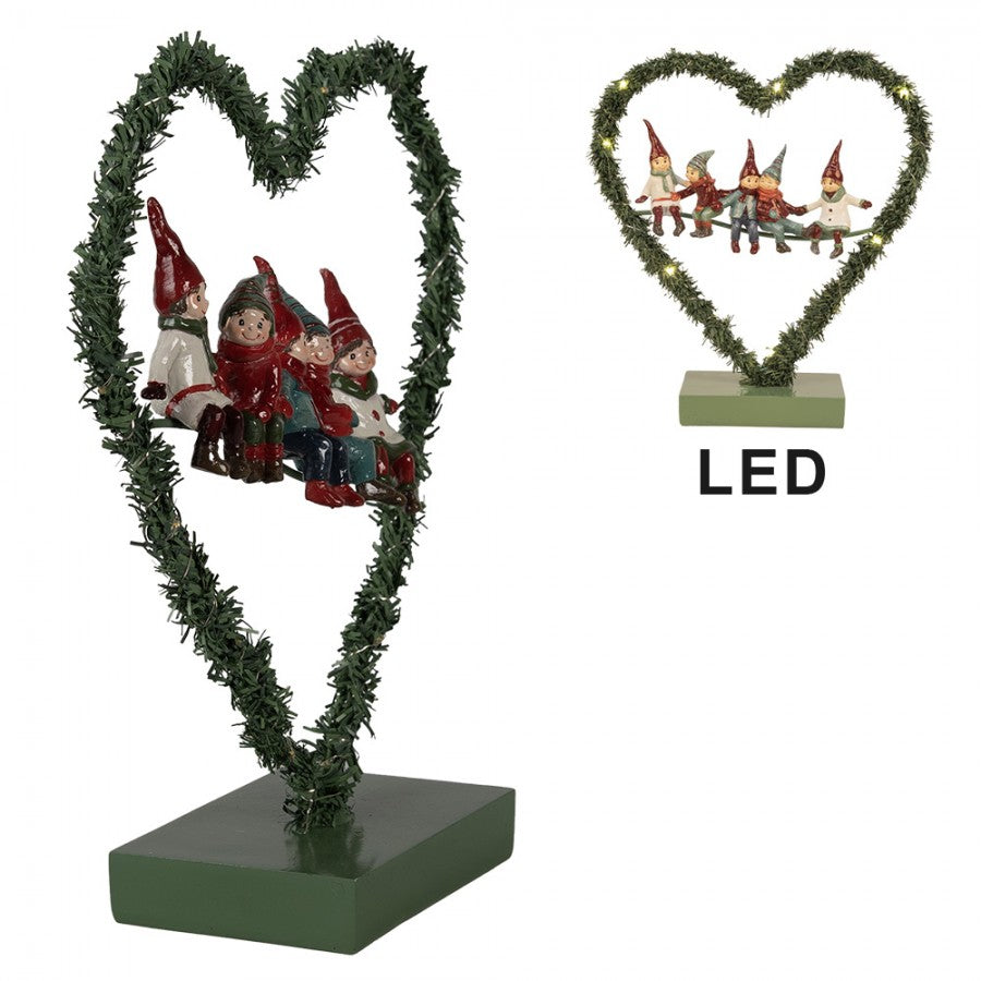 Christmas heart décor with elves and LED lights