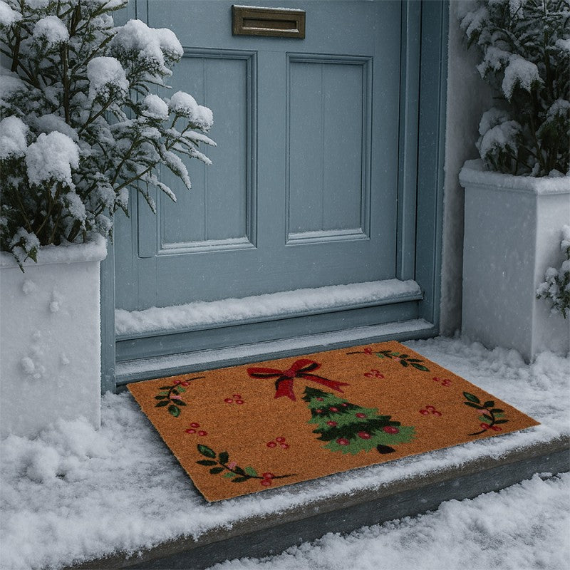 Zerbino natalizio in fibra di cocco con albero
